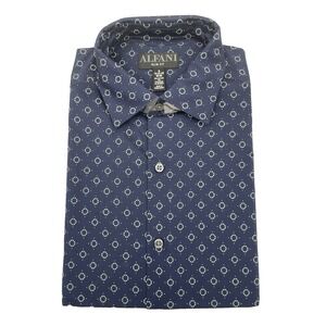 NWT Alfani Men's Slim Fit  Print Dress Shirt Blue 14-14.5  32-33 Sz Small New